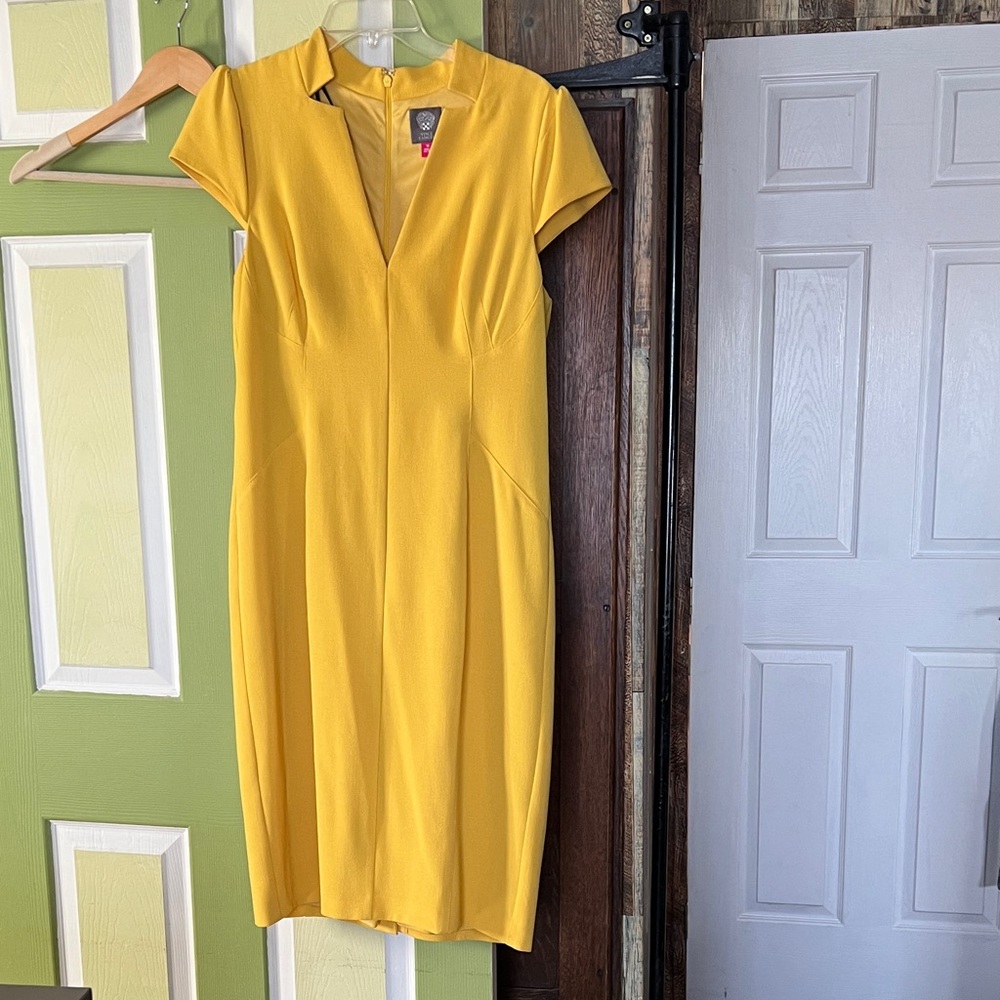 Vince Camuto Canary Yellow Cap-Sleeve Midi Dress